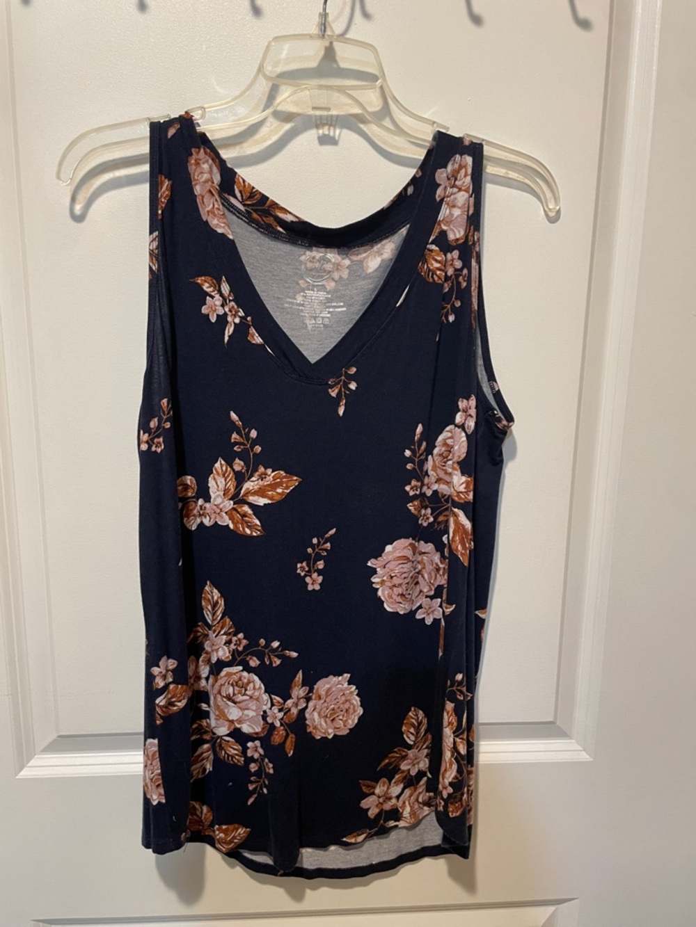 Maurices Navy Tank Top with Blush and Brown Floral Print